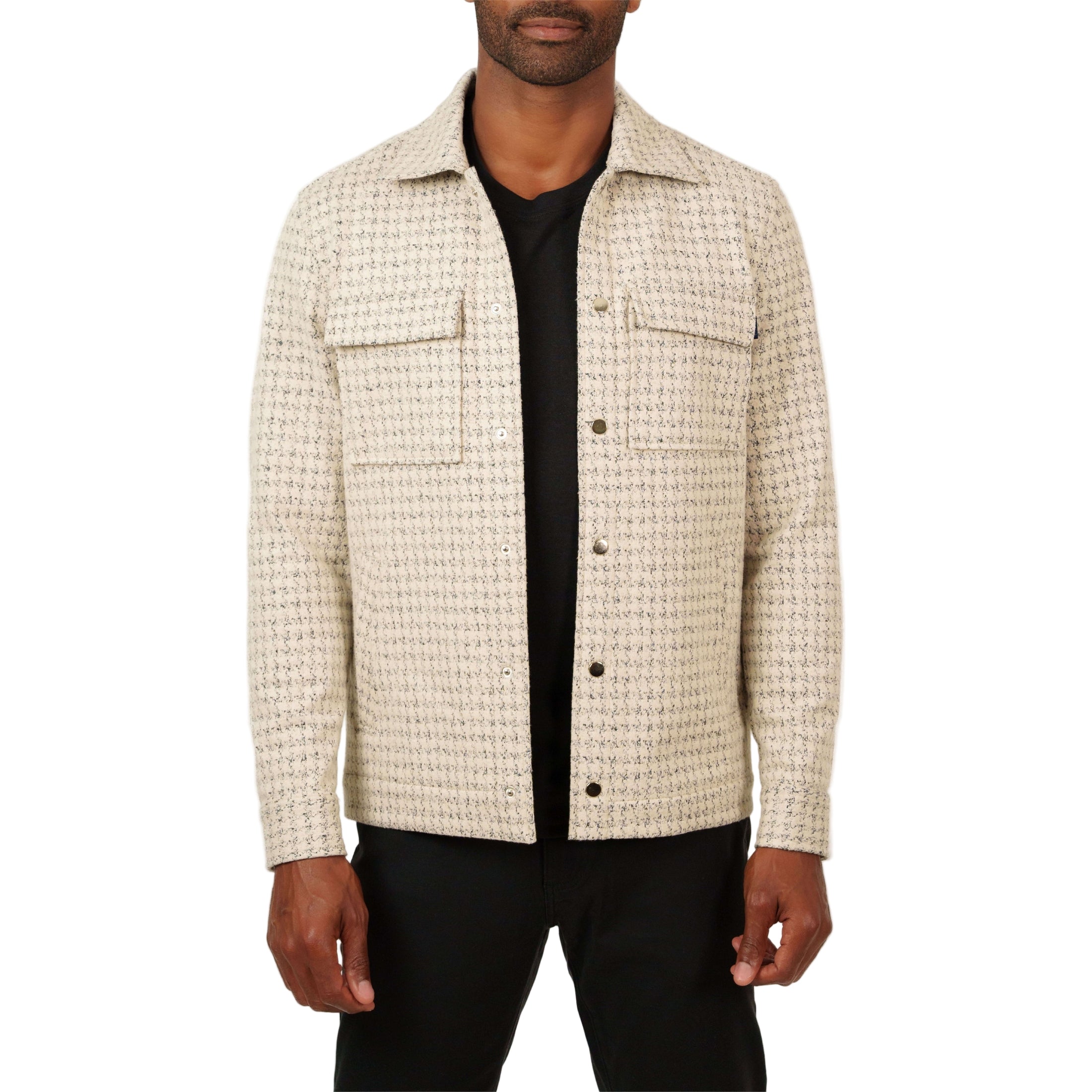 Stone Rose Knit Melange Houndstooth Shirt Jacket