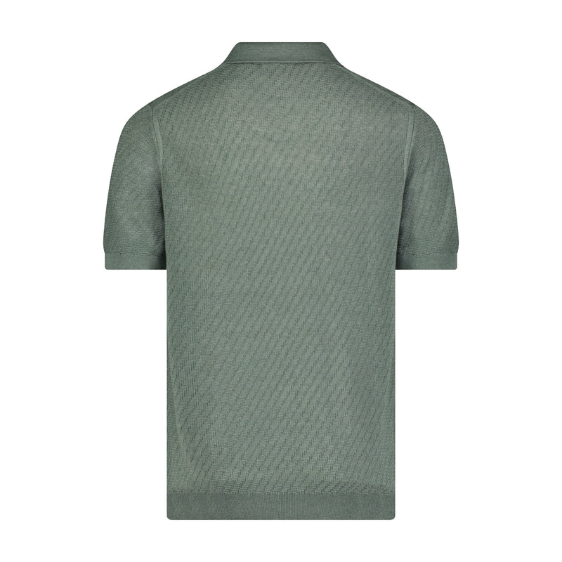 Luciano Visconti Diagonal Herringbone Dobby Johnny Collar Polo