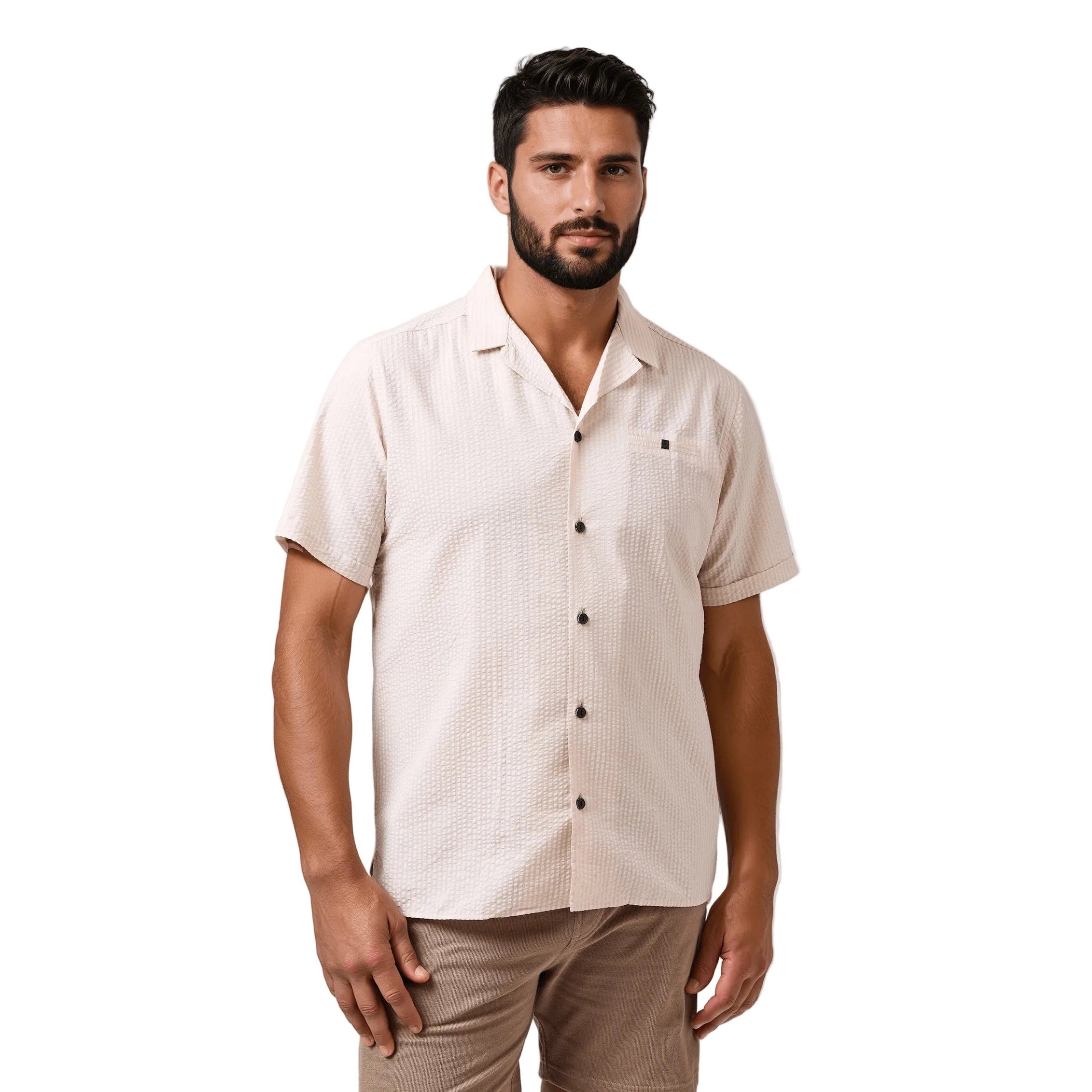 Stone Rose Seersucker Striped Resort SS Shirt