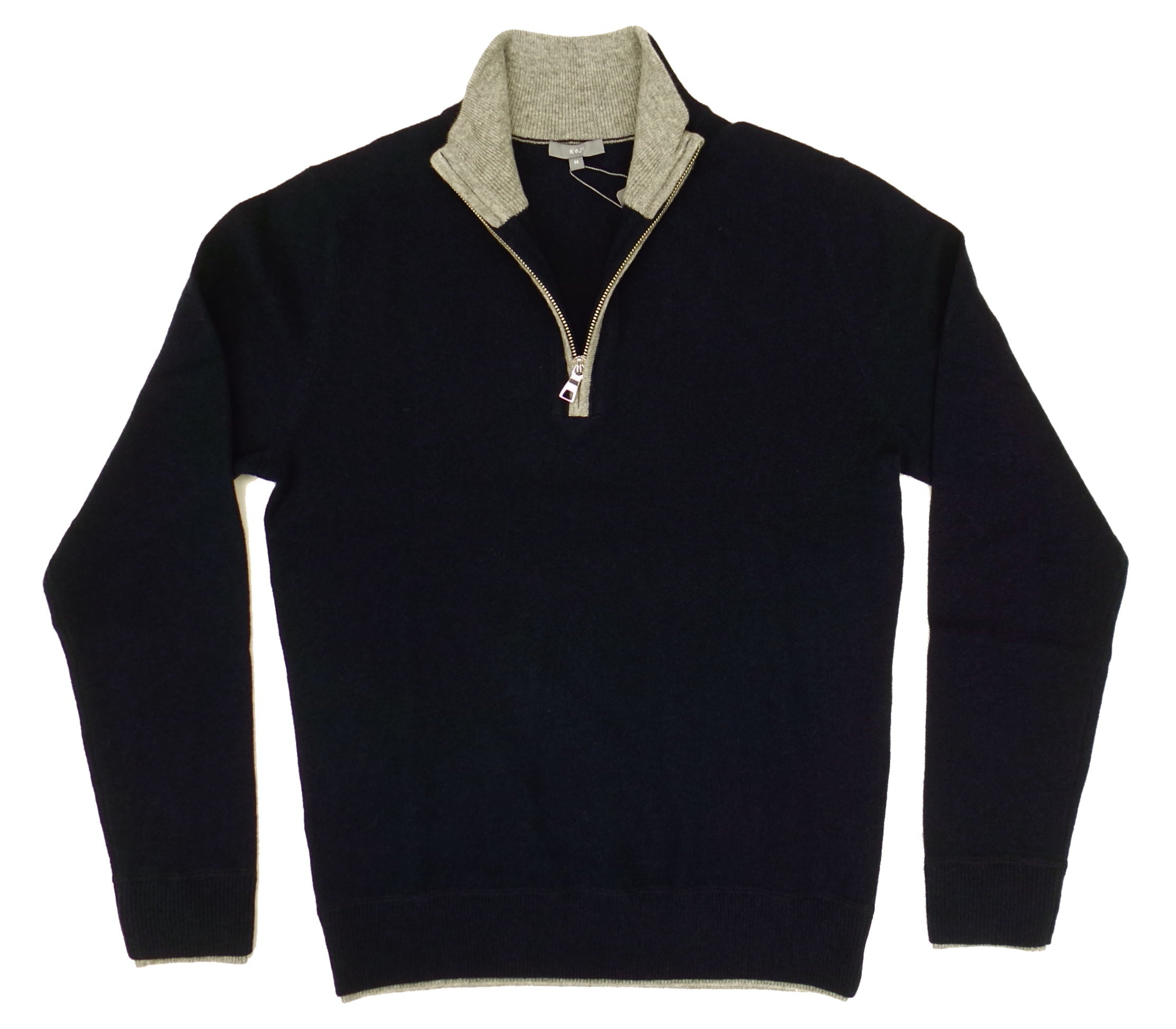 Kier + J Wool Cashmere Blend Tipped Quarter Zip Mock Neck Sweater