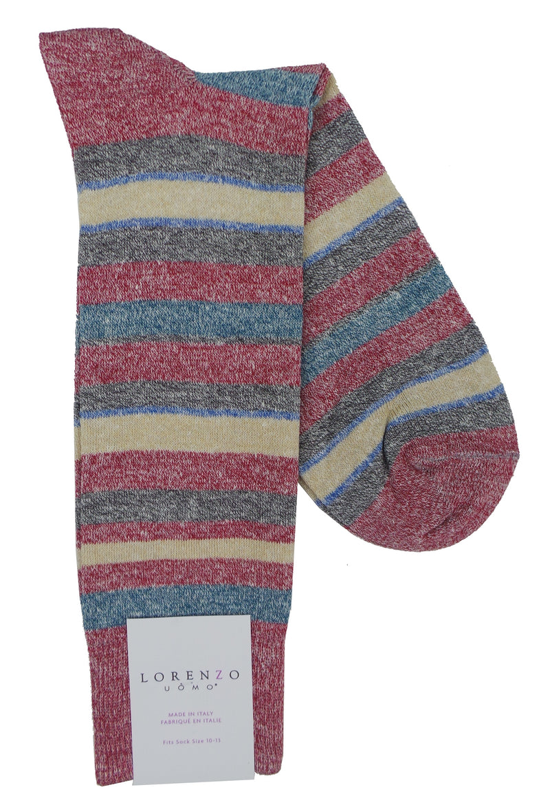 Lorenzo Uomo Multi Stripe Linen Cotton Blend Socks