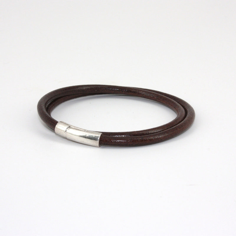 Torino Orbit Leather Tube Double Wrap Bracelet