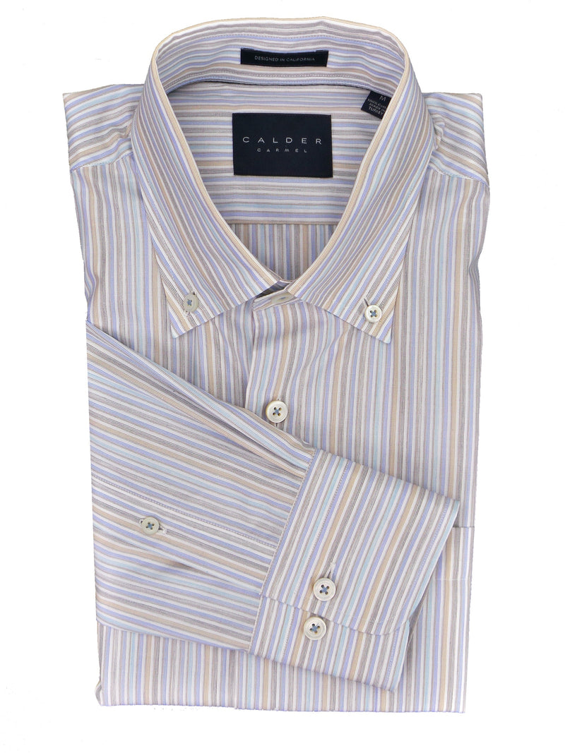 Calder Carmel Super Fine Italian Milled Melange Multi Stripe Cotton Shirt