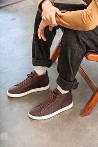 CLAE Bradley Mid Cocoa Oiled Leather Sneakers