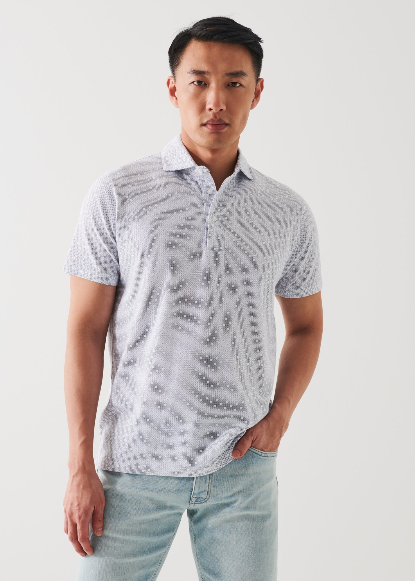 Patrick Assaraf Iconic Pima Cotton Stretch Print SS Polo