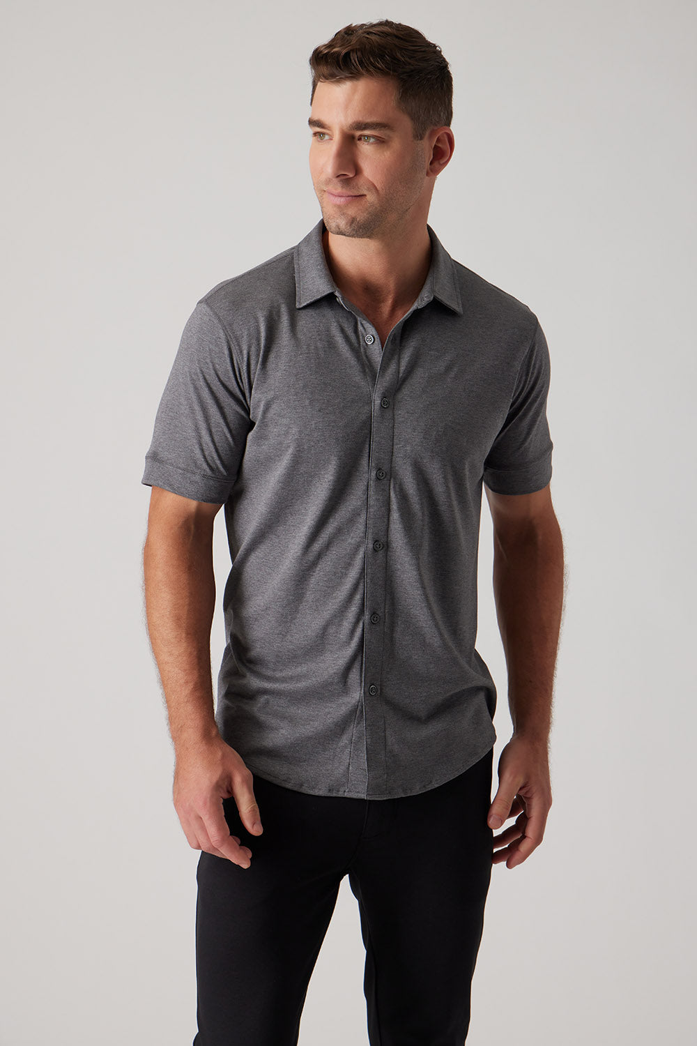 Raffi Aqua Cotton Knit Button-Front SS Shirt