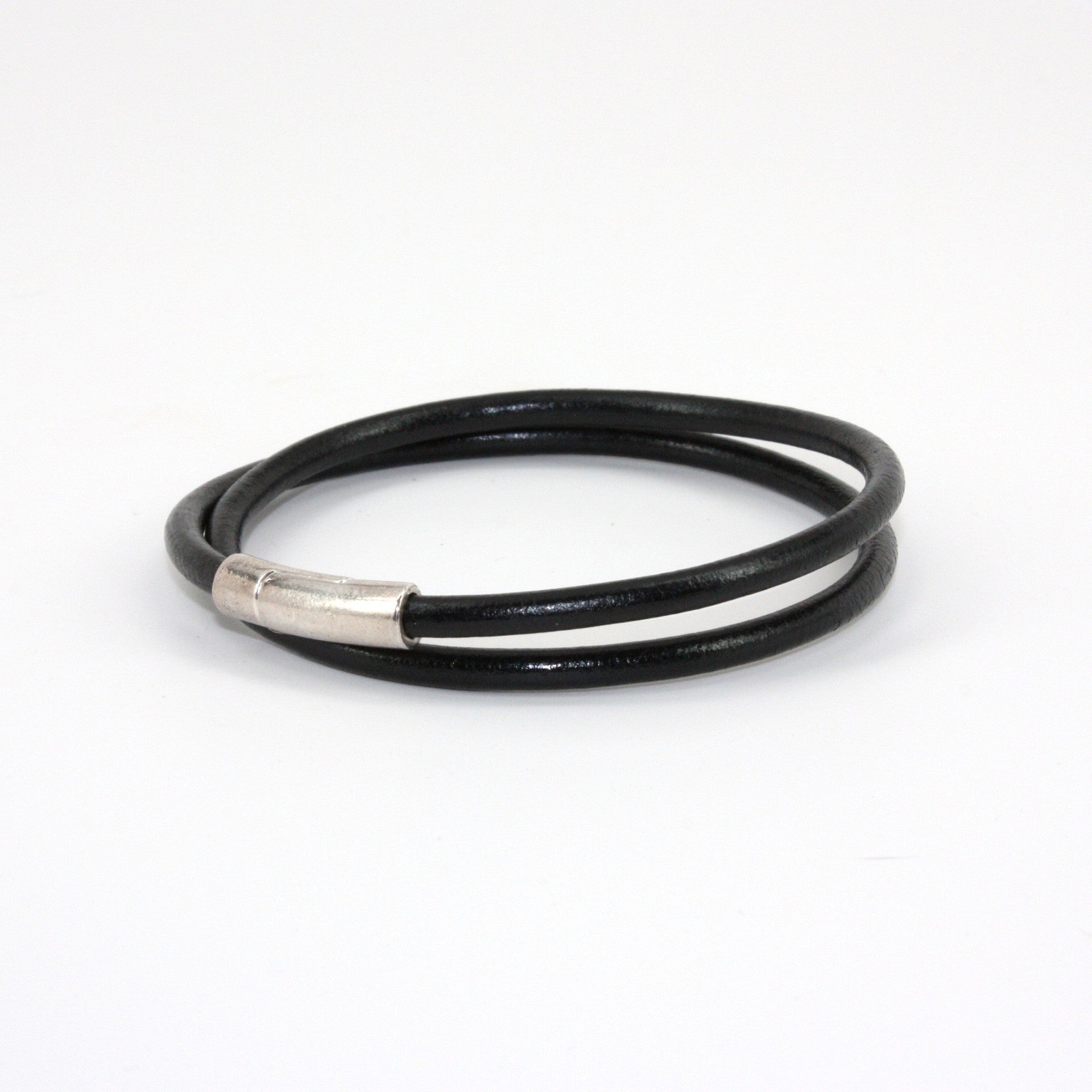 Torino Orbit Leather Tube Double Wrap Bracelet