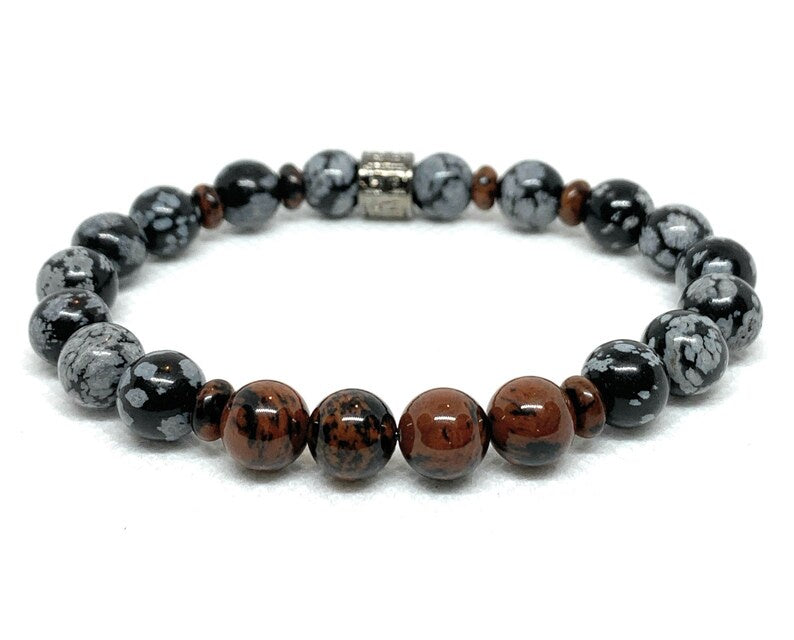 Mahogany and Snowflake Obsidian Bracelet