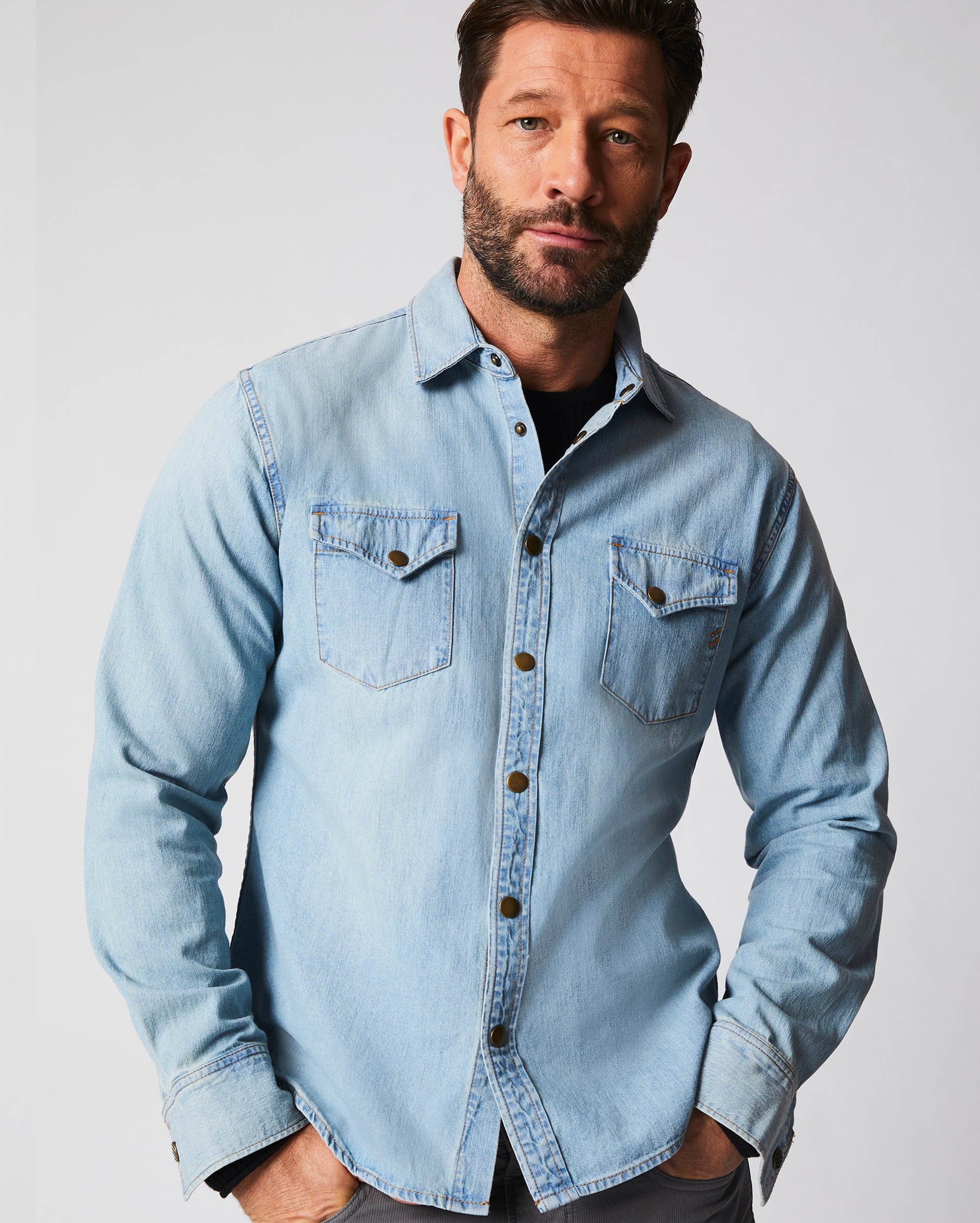 Buy LIFE Light Blue Mens Slim Fit Solid Denim Shirts | Shoppers Stop