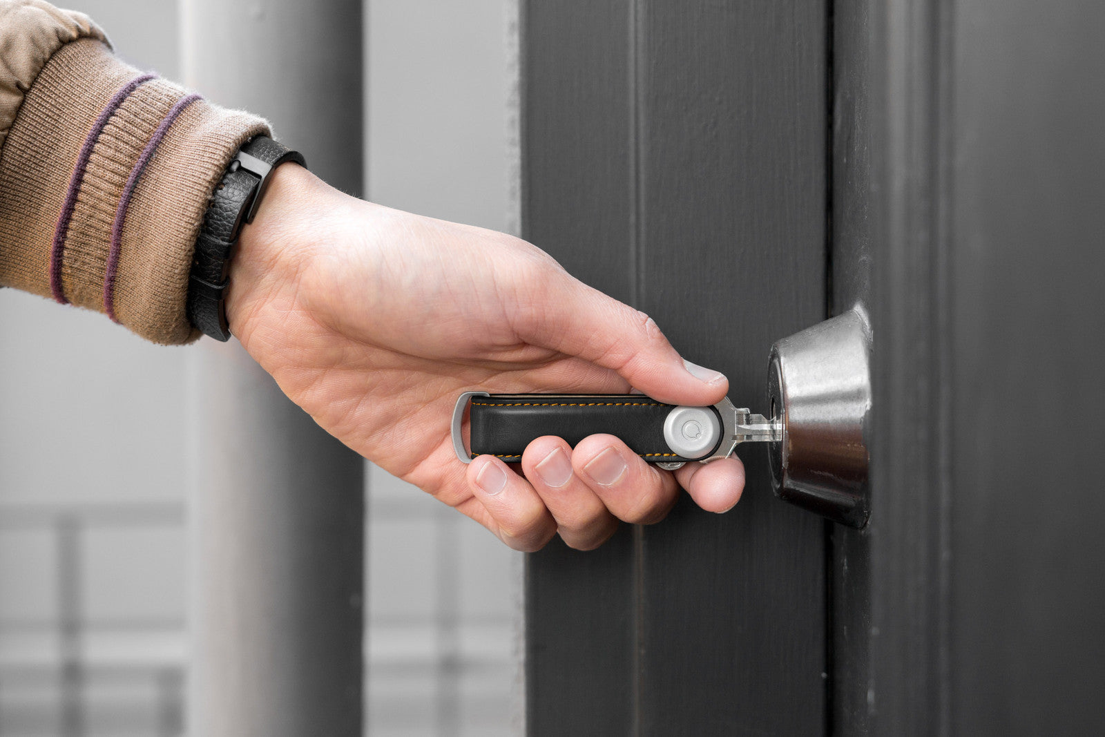 Orbitkey Leather Key Organizer Black with Black Stitching + Bottle Opener