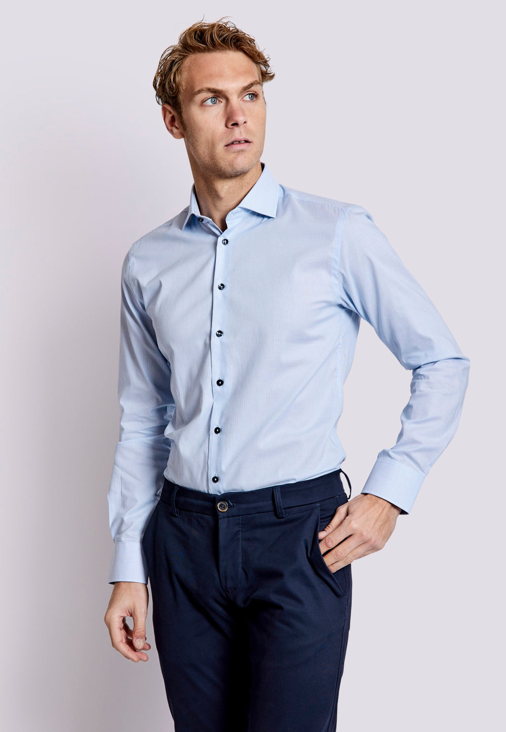 Bruun & Stengade Dane Slim Fit Subtle Stripe Woven Pattern Dress Shirt