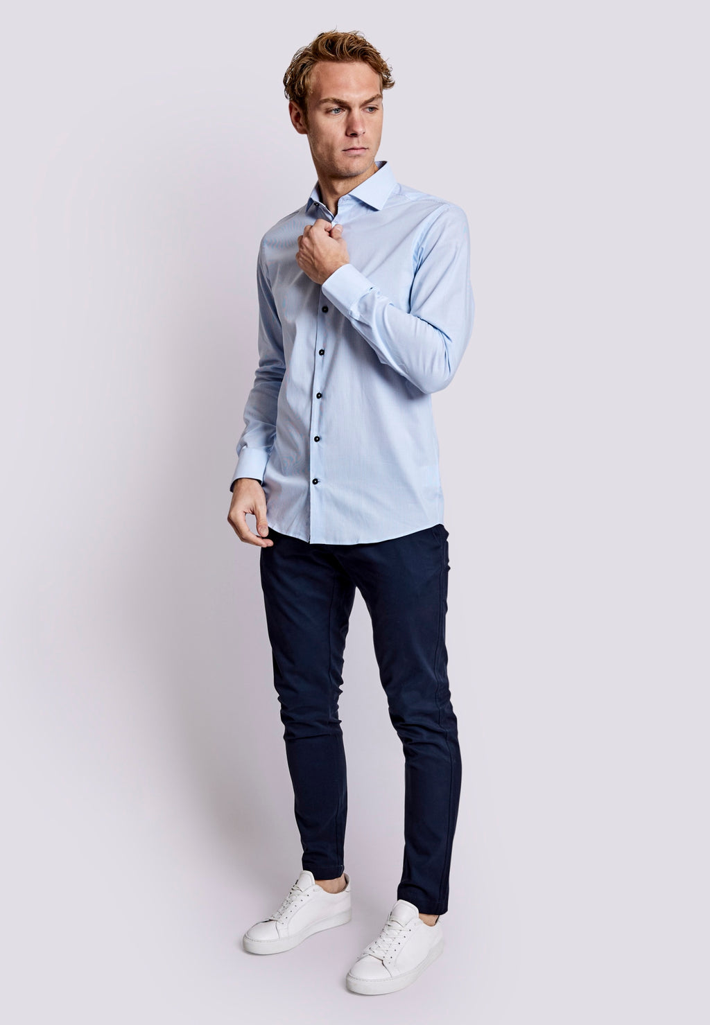 Bruun & Stengade Dane Slim Fit Subtle Stripe Woven Pattern Dress Shirt